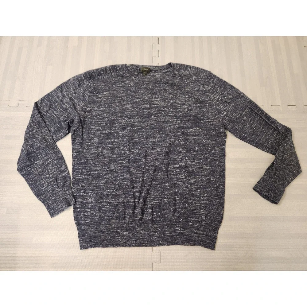 J. Crew Mens Large Navy Blue Marled Knit Crewneck Sweater Long Sleeve Pullover